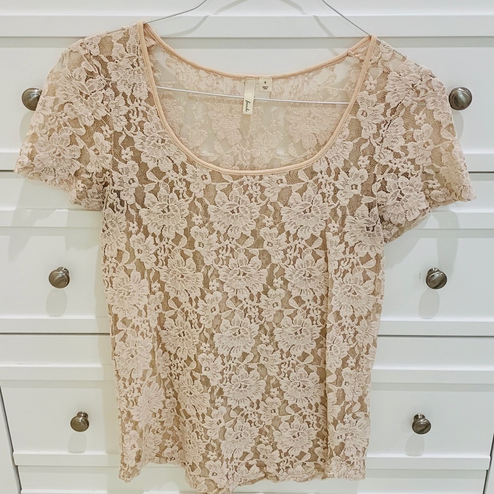 Sheer lace floral blush top